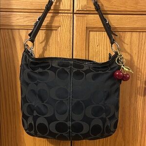 Coach Optic Black Signature Convertible Zoe Hobo Shoulder Bag